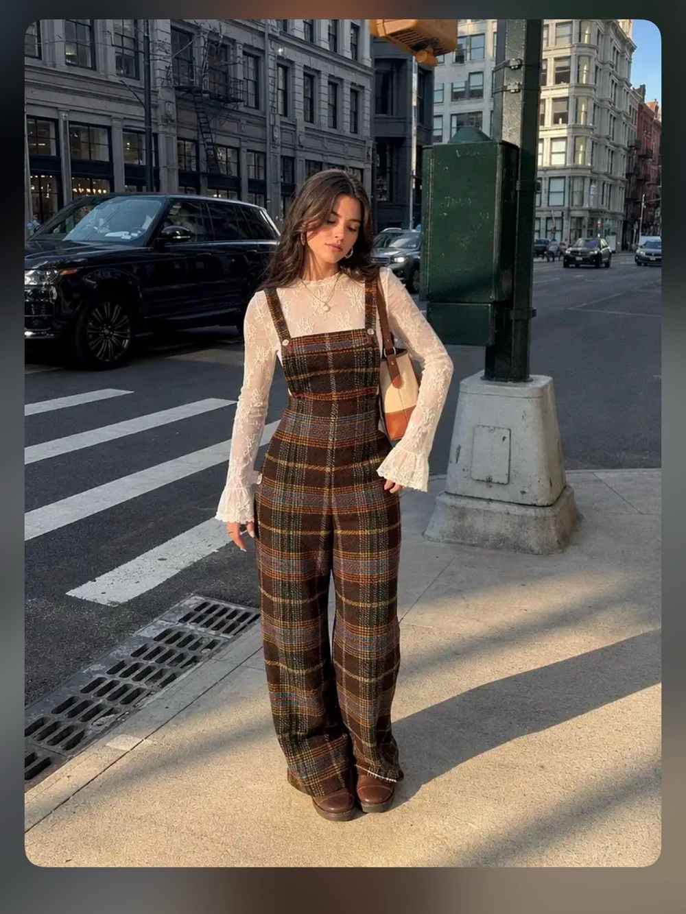 Cider TWEED PLAID BUTTON UP WIDE LEG JUMPSUIT VW1-1 L PUMPKIN PATCH